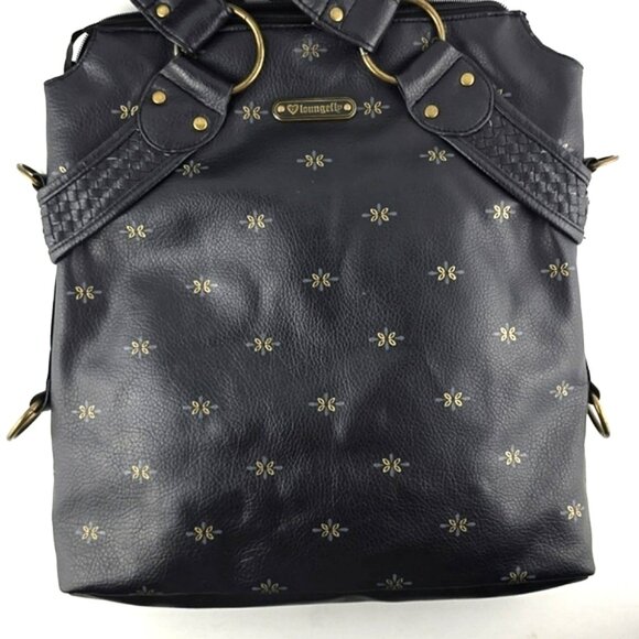 Loungefly Sugar Skull Day of the Dead Large Black Faux Leather Bag Pink Gold - Picture 4 of 16